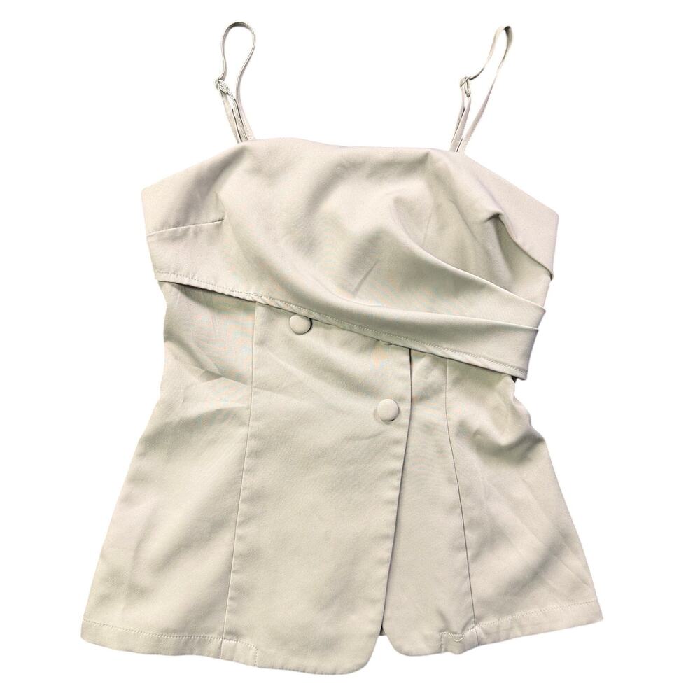 Euro Y2K Off White Drape Cowl Neck Sleeveless Top Asymmetric Button Layered Cami